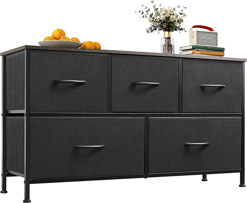 Charcoal Black Wide 5 Drawer Dresser