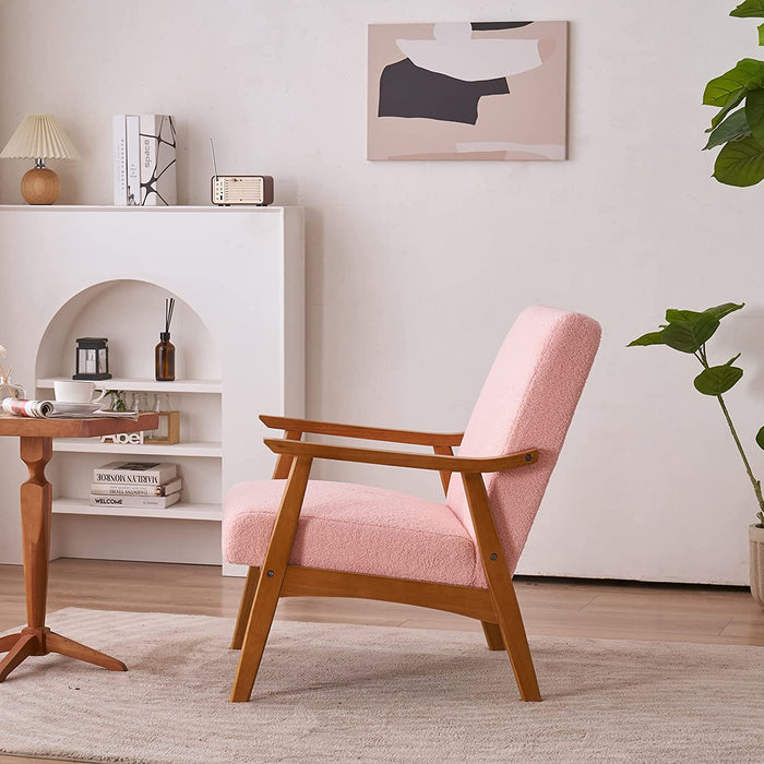 Retro Pink Armchair with Solid Wood Frame