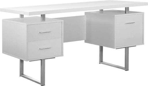 60-Inch White/Silver Metal Office Desk