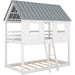 Twin House Bunk Bed with Playhouse, White and Gray