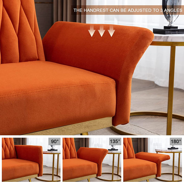 Orange Velvet Chair with Ottoman and Armrests