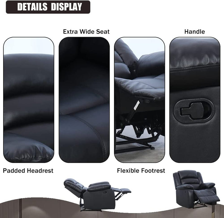 Black Recliner Chair with Overstuffed Arm and Back