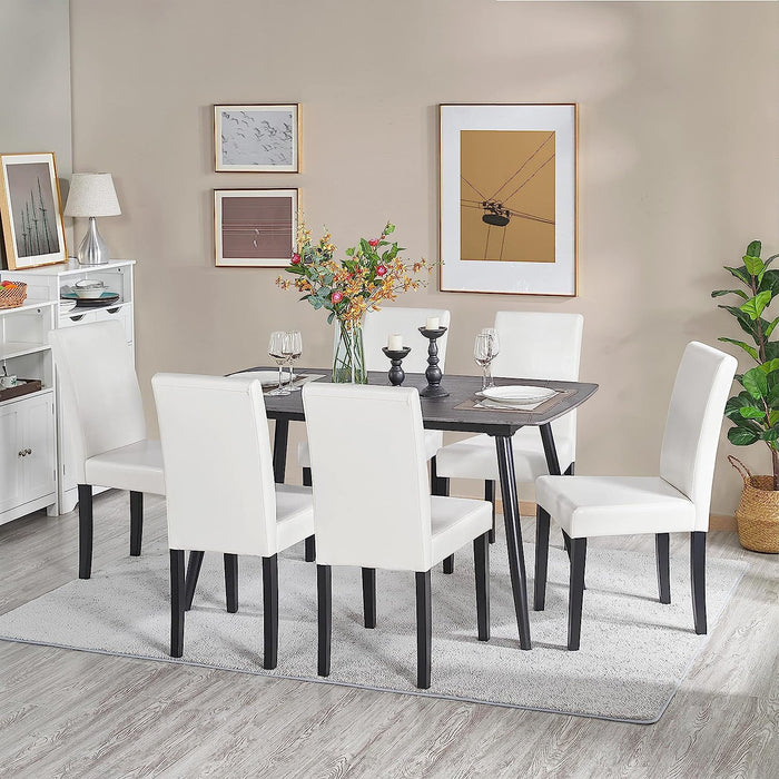 Set of 4 Modern Parson Chairs, Faux Leather, White