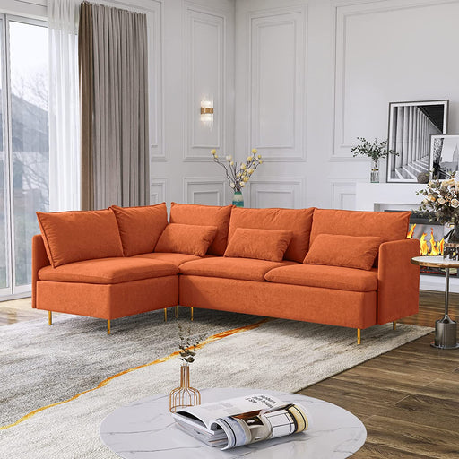 Mid-Century Orange L-Sectional Sofa
