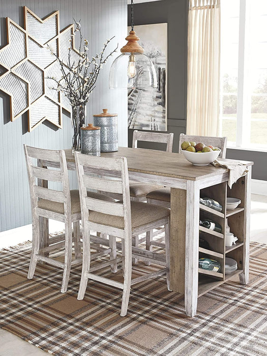 Farmhouse Counter Height Table with Storage and Wine Rack