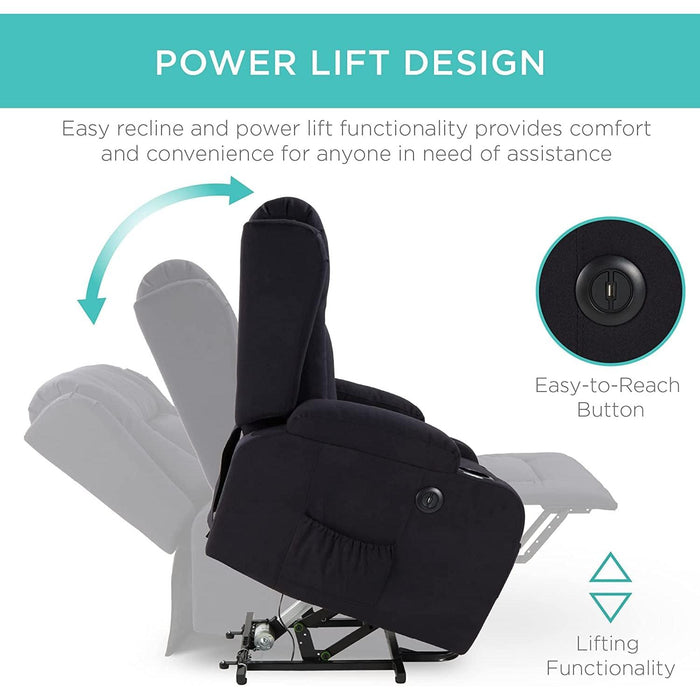 Electric Power Lift Linen Recliner Massage Chair (Black)