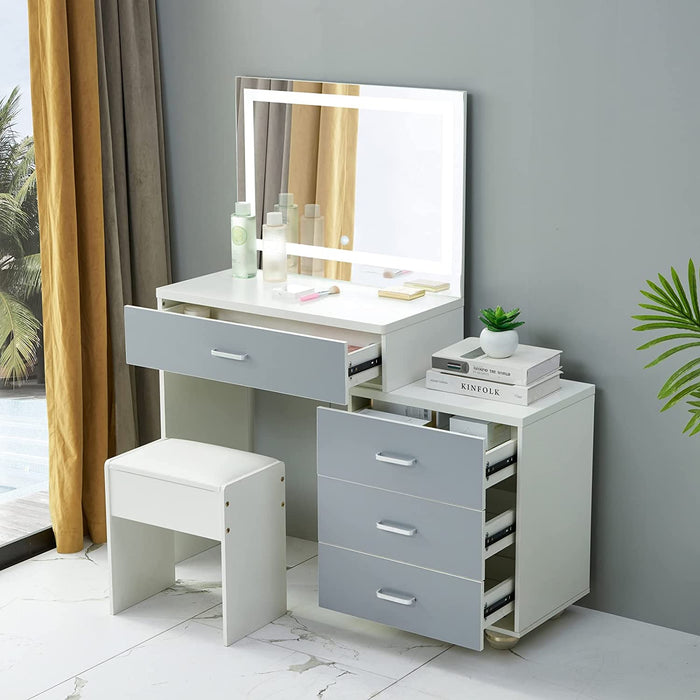 White Vanity Set with Large Drawers and Touch Light