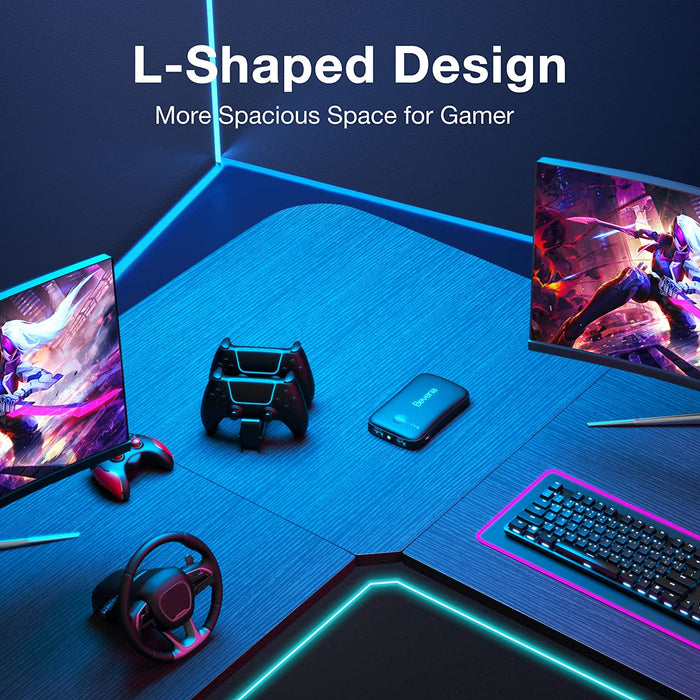 Black L-Shaped Gaming Desk with Monitor Stand