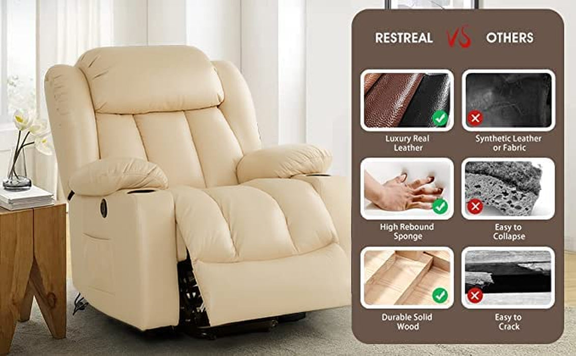 Beige Power Lift Recliner with Heat & Massage