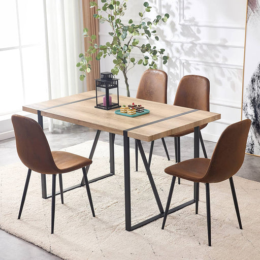 Modern 5-Piece Dining Table Set with Fabric Chairs, Brown