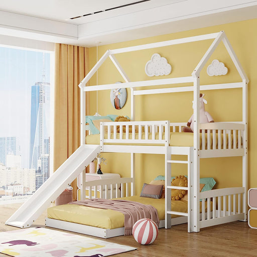 White Twin Size House Bed with Slide and Ladder