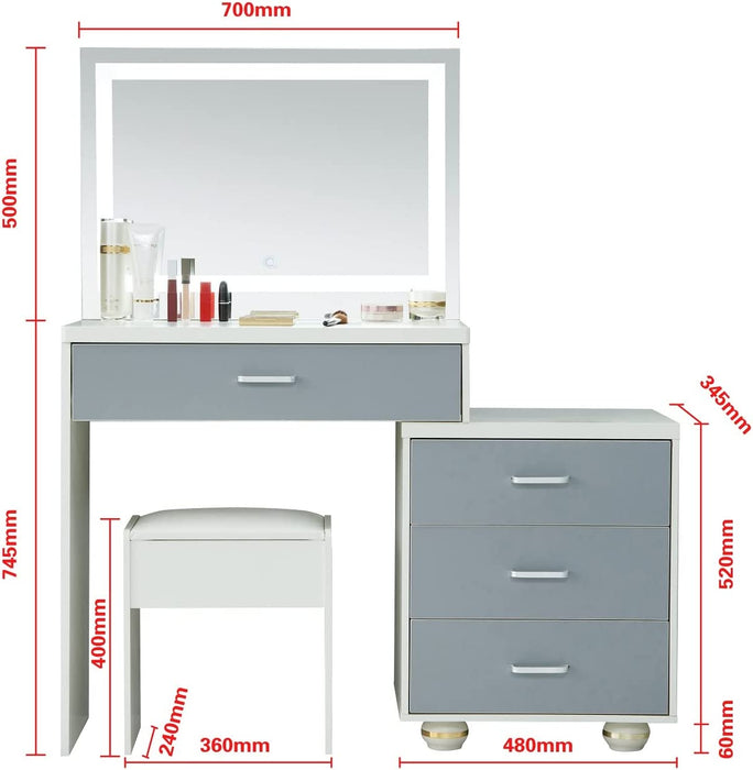 White Vanity Set with Large Drawers and Touch Light