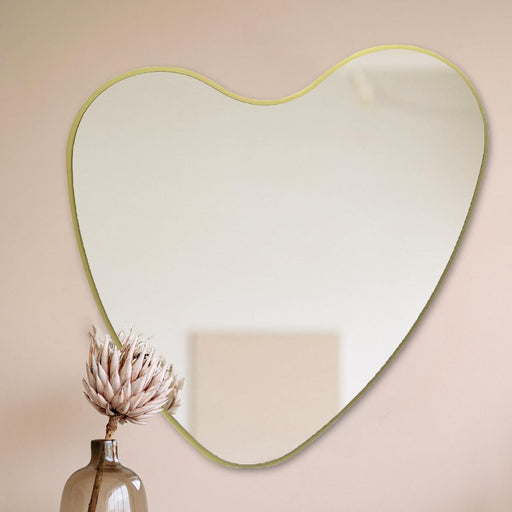 Irregular Heart Wall Mirror | Cute Hand-Drawn Shape | Elegant Frameless Brass Edging | Modern Home Decor for Bedroom, Bathroom, Nursery or Dorm Room | Large 26” X 26”