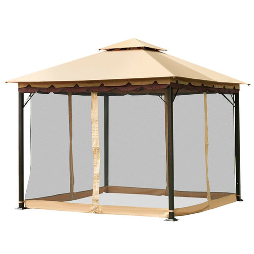 2-Tier 10'X10' Gazebo Canopy Tent Shelter Awning Steel Patio Garden Outdoor, Brown