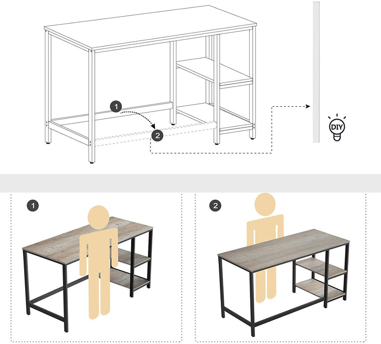 55-Inch Industrial Home Office Desk with Shelves