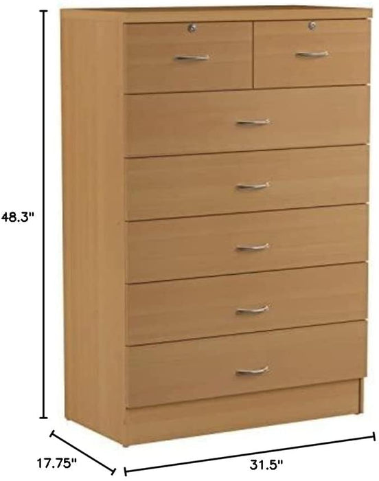 7-Drawer Beech Dresser with Top Locks