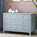 Blue-Grey 6 Drawer Wood Dresser with Metal Handles