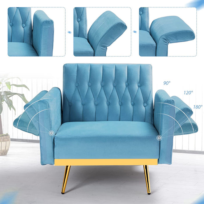 Adjustable Velvet Armchair with Ottoman, Baby Blue