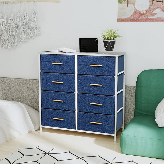 Navy Blue 8-Drawer Tall Wide Dresser