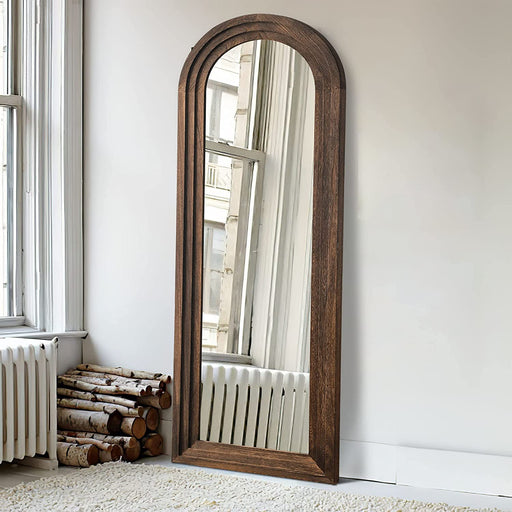 Arched Floor Mirror Wood Frame Wall Mounted Mirror Distressed Style Wide Frame Dressing Make up Mirror for Bathroom/Bedroom/Living Room/Dining Room/Entry/Farmhouse (Coffee, 64" X 21")