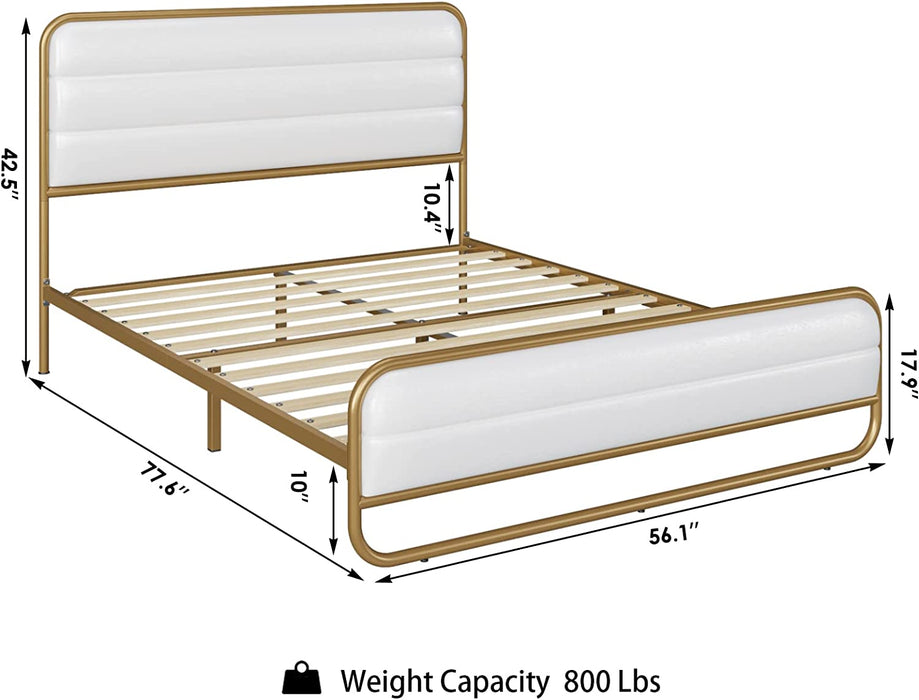 Black Full Heavy Duty Upholstered Platform Bed Frame W/ Headboard and Footboard