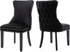 Set of 2 Black Velvet Tufted Upholstered Dining Wingback High-End Chairs, Nailhead, Solid Wood Legs