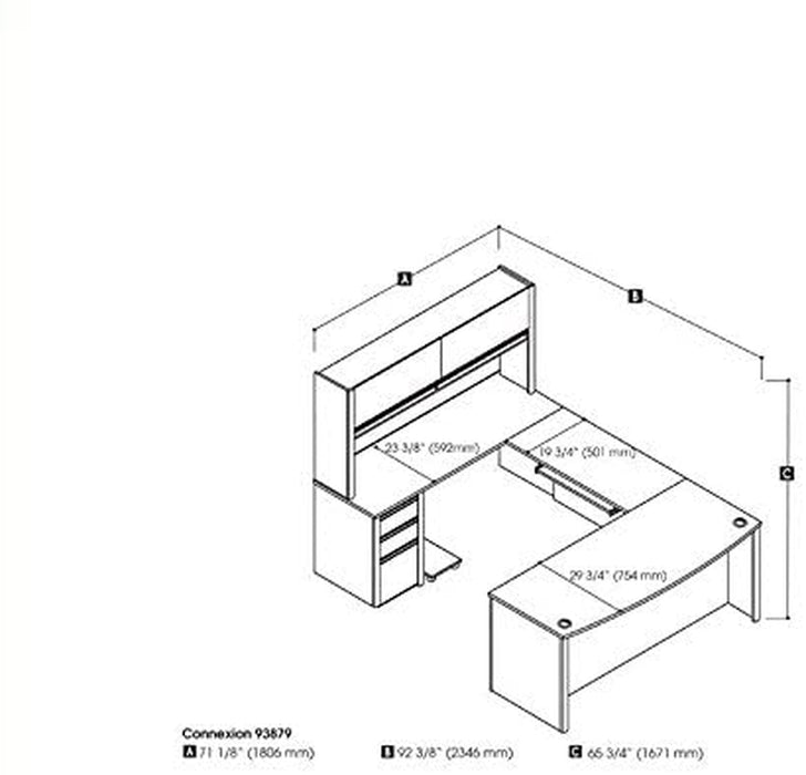 Connexion U-Shaped Workstation with Three Drawers, Slate