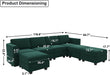 Green Velvet Modular Sofa with Storage and Chaise