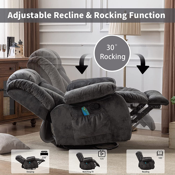 Massage Swivel Rocker Recliner Chair, Grey