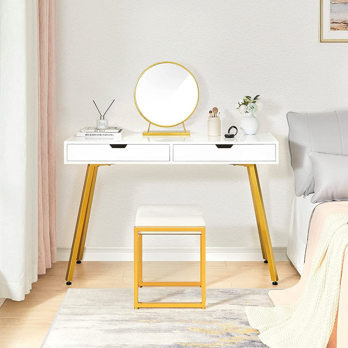 Glossy White Makeup Desk with 2 Drawers