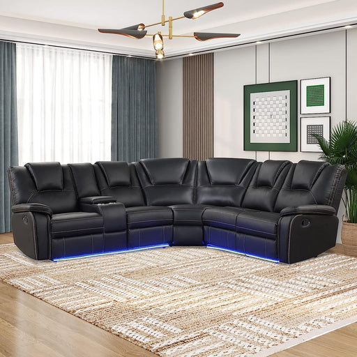 Black Faux Leather Recliner Sofa with Cup Holders