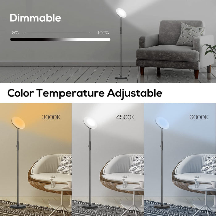 Dimmable LED Floor Lamp, Modern Black Standing