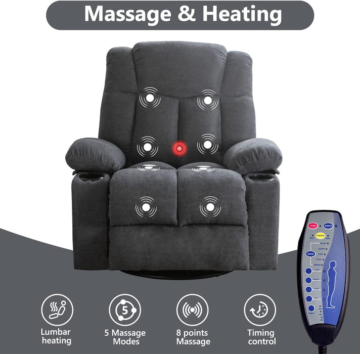 Massage Swivel Rocker Recliner with Heat