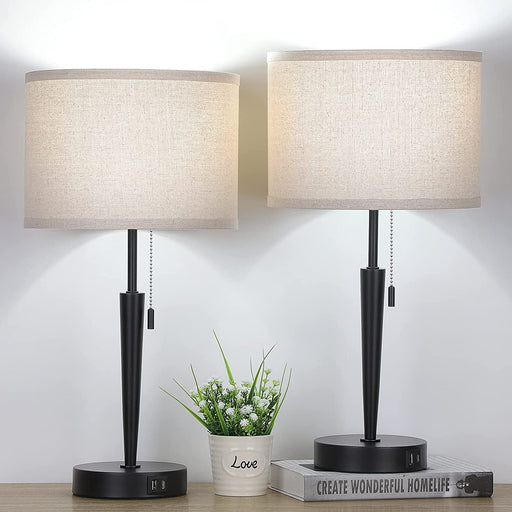 Set of 2 Bedside Table Lamp with USB Charging Ports
