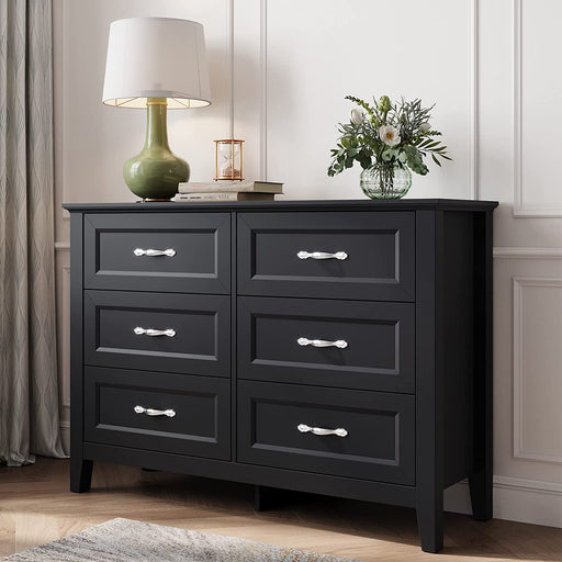 Black 6-Drawer Dresser with Metal Handles