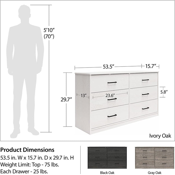 Edgewater 6-Drawer Dresser in White Oak