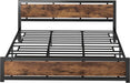 King Industrial Wood Headboard Platform Bed Frame