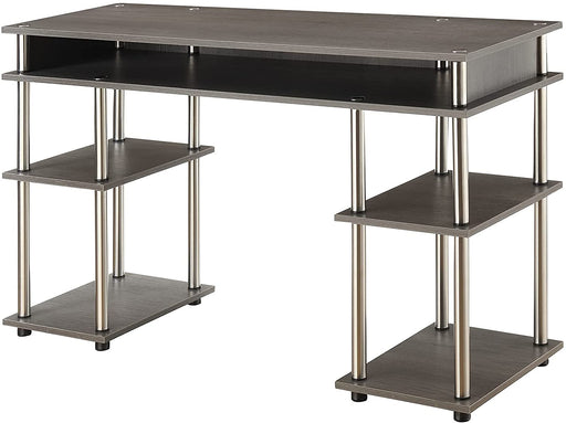 No-Tool Student Desk with Shelves, Charcoal Gray