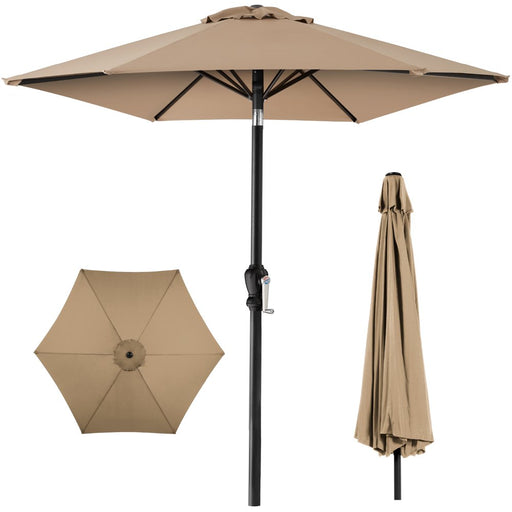 10Ft Outdoor Steel Market Patio Umbrella W/ Crank, Tilt Push Button, 6 Ribs - Tan