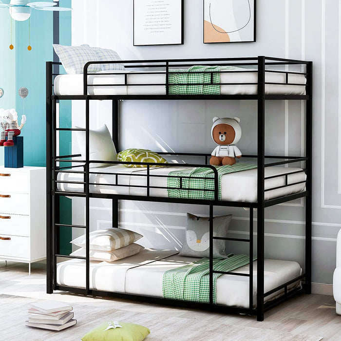 Black Triple Bunk Bed with Built-In Ladder