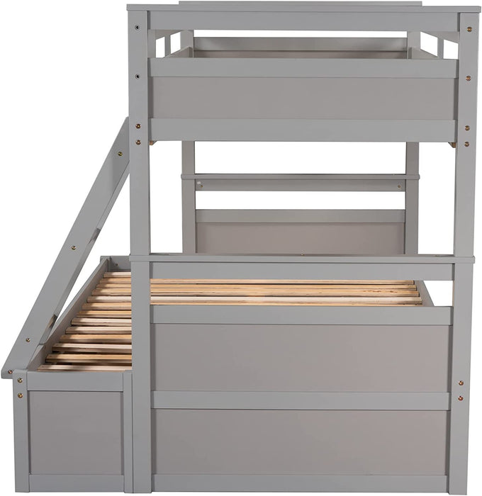 Twin over Full Wooden Bunk Bed W/ Storage, Grey