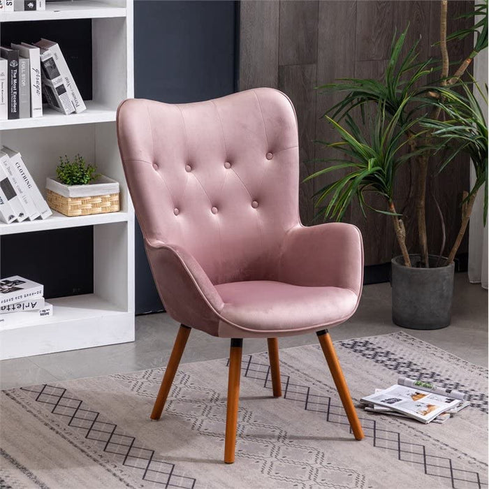 Contemporary Mauve Velvet Accent Chair with Tufted Back