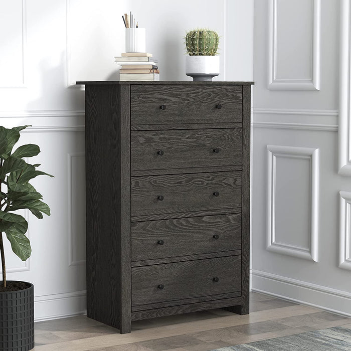 Galano Genoa 5 Drawer Dresser, Dark Grey Oak