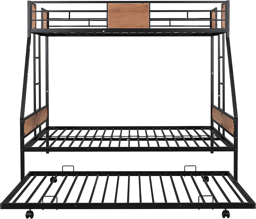 Twin over Full Metal Bunk Bed W/ Trundle, Black