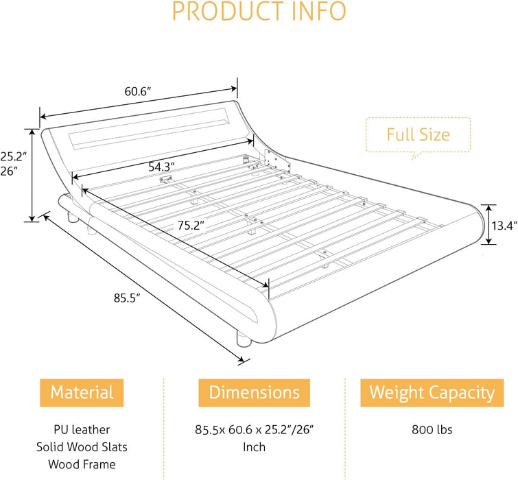 Black Full Size LED Upholstered Bed Frame