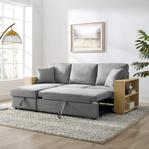 Gray Convertible L-Shaped Sleeper Sofa