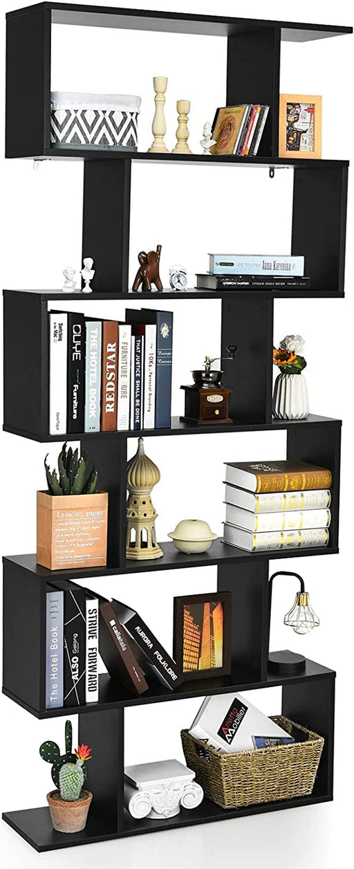 S-Shaped Wooden Bookshelf with Anti-Toppling Device