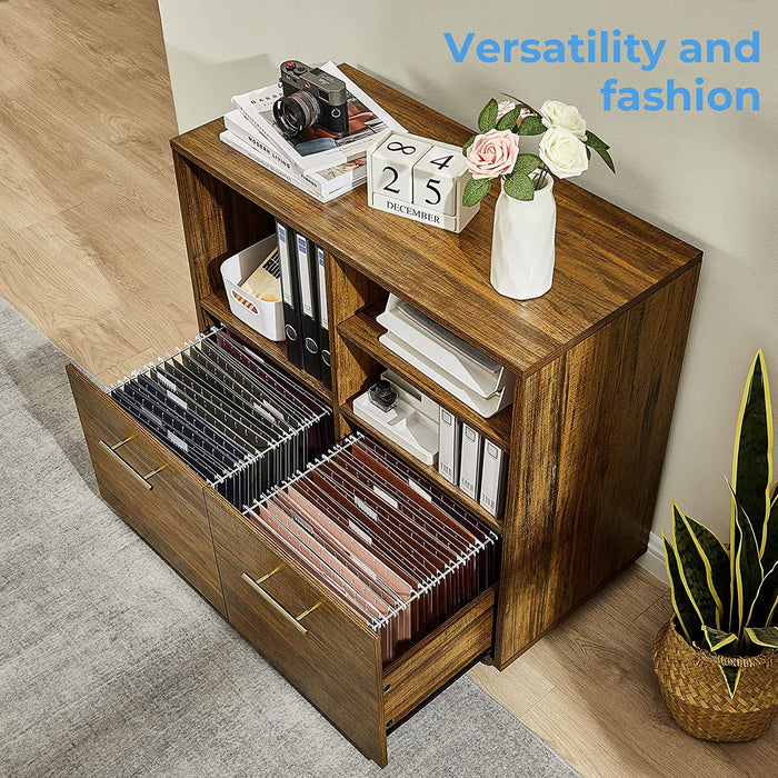 Walnut Mobile File Cabinet with Open Shelves