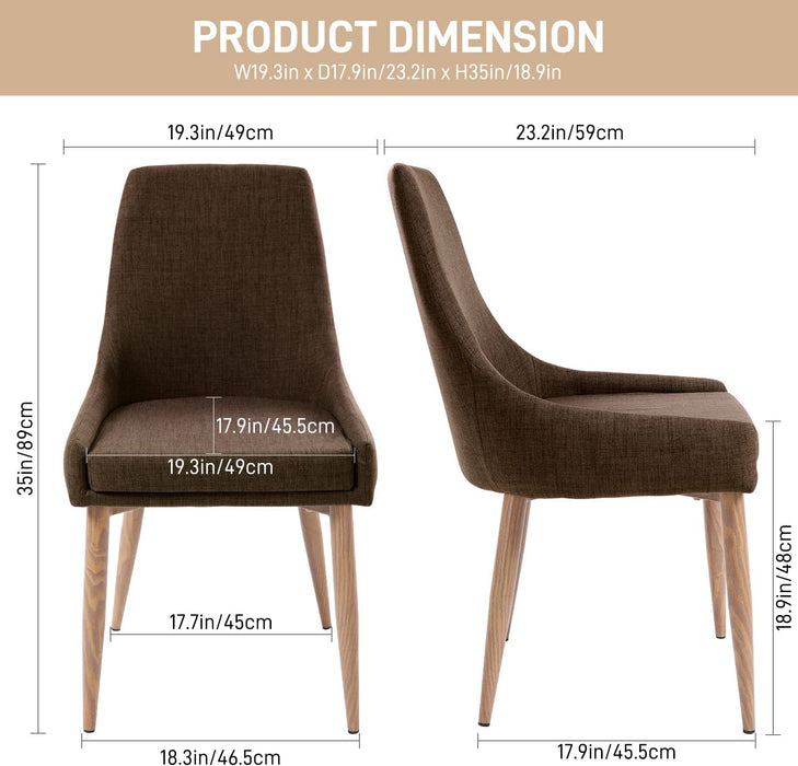 Set of 4 Brown Mid-Century Modern Fabric Dining Chairs
