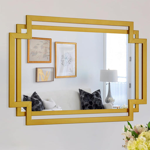 24" X 36" Large Gold Decorative Mirror, Bathroom Mirror for Wall with Irregular and Rectangular Metal Frame, Living Room Wall Mirror Vertical or Horizontal Hanging